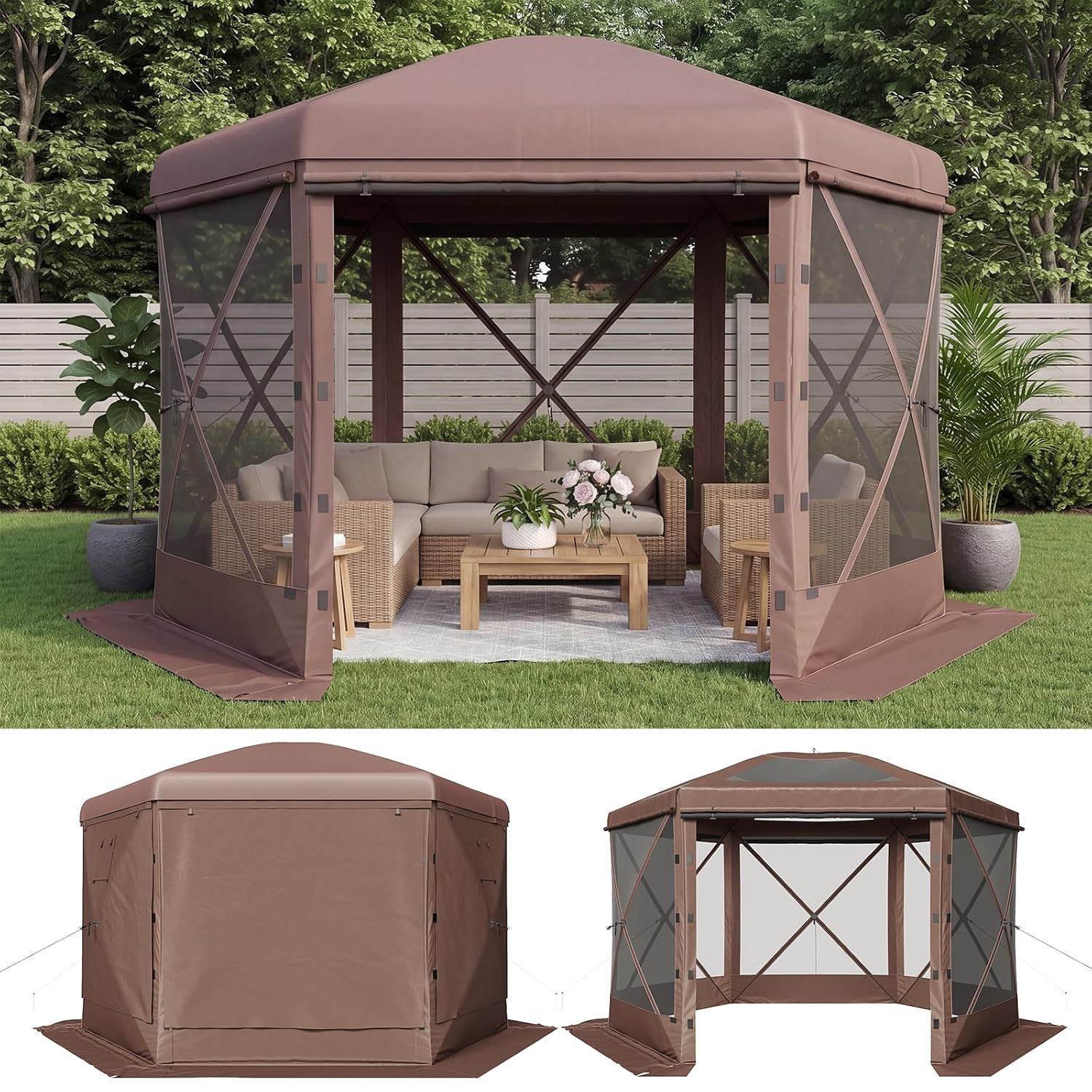 Gazebo Pop Up - 12x12 ft Pop-Up Canopy Tent, 6-Sided