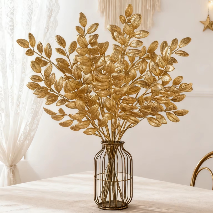 Outdoor Furniture Design - 10Pcs Artificial Plants Golden Leaves Festival