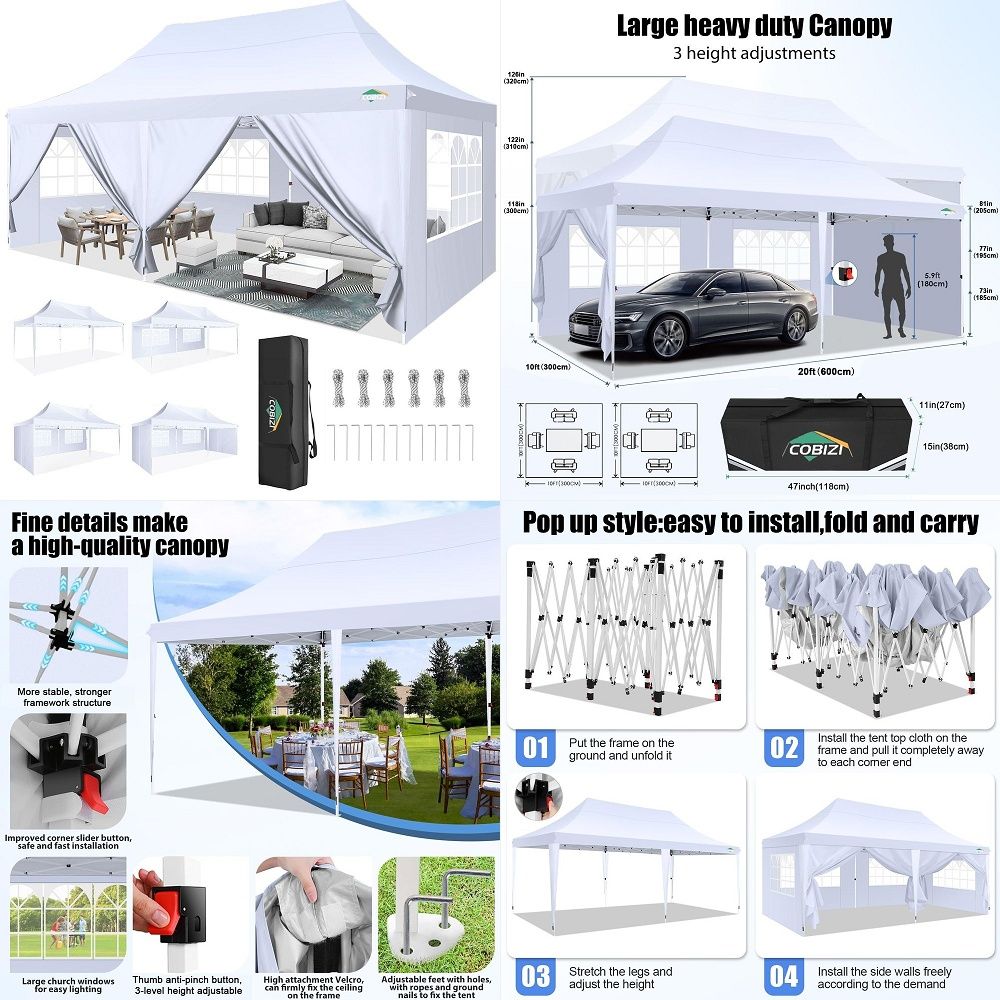 10x20 Pop Up Canopy with 6 Sid - огляд і ціна Gazebo Pop Up